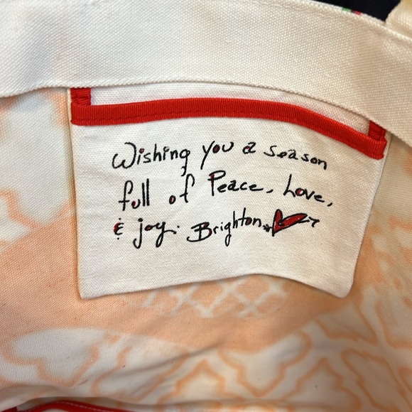 ❤️ Brighton NEW Beige Red Green Love & Joy Canvas Tote ❤️ - Picture 7 of 9